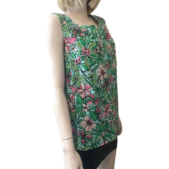 TALBOTS Floral Print Blouse Top Cotton Green Watermelon Sleeveless Tunic Tank - Picture 10 of 16
